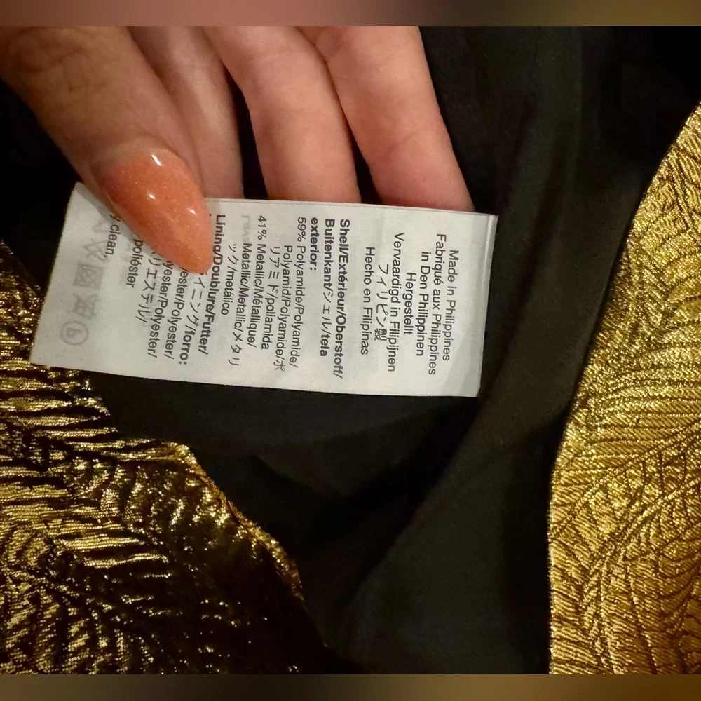 J. Crew Collection Pencil Skirt in Gold Metallic Leaf Jacquard, Size 2